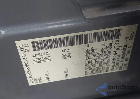 2012 Nissan Maxima 3.5 S z USA, uszkodzony, nr VIN 1N4AA5AP8CC842538